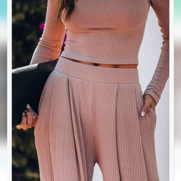 Women's 2PC Wide Leg High Waist Pantsuit with Cropped Top - Picture 4 of 4